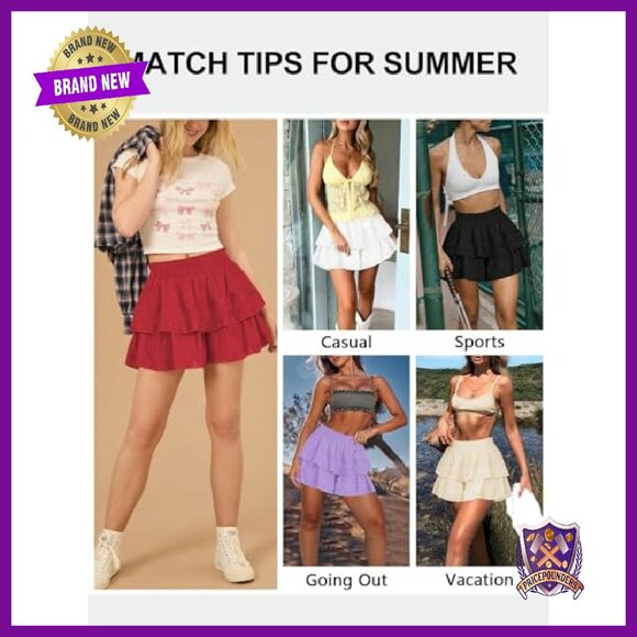 Flowy Lace Ruffle High Waist Shorts 100% Viscose Summer Casual Skort - Picture 6 of 7